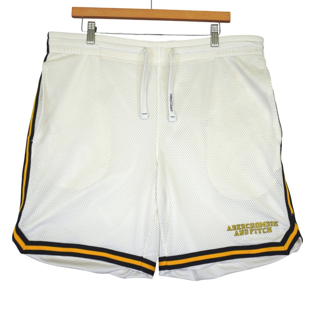 Abercrombie & Fitch Shorts Mens M White Mesh Basketball Striped Trim‎ Drawstring